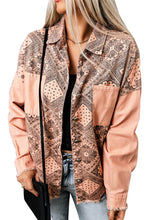 Load image into Gallery viewer, Pink Geometric Print Ripped Shirt Jacket with Pockets
