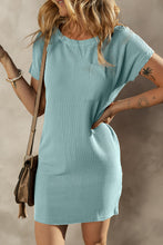 Load image into Gallery viewer, Gray Striped Ribbed Knit T-shirt Shift Dress
