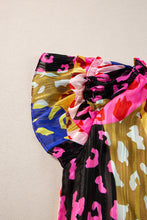 Load image into Gallery viewer, Rose Leopard Flutter Sleeve V Neck Crinkled Blouse
