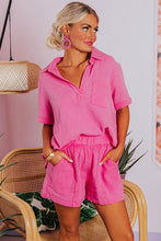 Load image into Gallery viewer, Rose Crinkle Textured Polo Shirt and High Waist Shorts Set
