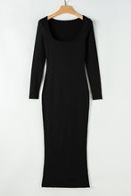 Load image into Gallery viewer, Black Long Sleeve Square Neck Maxi Bodycon Dress
