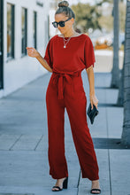 Load image into Gallery viewer, Red Belted Wide Leg Jumpsuit
