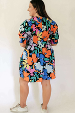 Load image into Gallery viewer, Blue Split Neck Collared Plus Floral Dress
