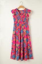 Load image into Gallery viewer, Red Floral Print Ruffled Sleeveless Plus Size Long Dress
