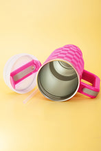 Load image into Gallery viewer, Bright Pink Checkered Print Handled Stainless Steel Tumbler Cup 40oz
