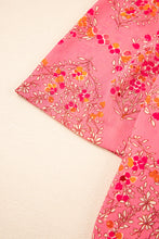 Load image into Gallery viewer, Rose Red Floral Print Wide Short Sleeve Loose Shirt
