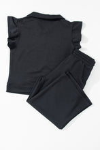 Load image into Gallery viewer, Black Textured Flutter Sleeve Top Wide Leg Pants Set
