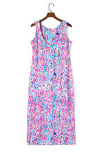Load image into Gallery viewer, Purple Abstract Floral Print Sleeveless Maxi Dress
