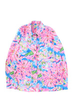 Load image into Gallery viewer, Pink Abstract Floral Print Notch V Neck Rolled Short Sleeve Blouse
