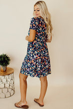 Load image into Gallery viewer, Blue Short Sleeve A-line Floral Dress
