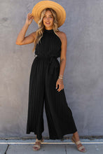 Load image into Gallery viewer, Green Halter Neck Pleated Wide Leg Jumpsuit with Belt
