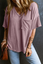 Load image into Gallery viewer, Valerian Corded V Neck Chest Pocket Loose T-shirt
