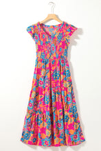 Load image into Gallery viewer, Rose Red Boho Floral V Neck Ruffle Tiered Long Dress
