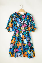 Load image into Gallery viewer, Blue Split Neck Collared Plus Floral Dress
