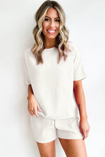 Load image into Gallery viewer, White Casual Textured Tee and Drawstring Shorts Set
