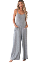 Load image into Gallery viewer, Black Loose Fit Side Pockets Spaghetti Strap Wide Leg Jumpsuit
