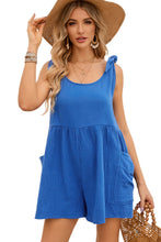 Load image into Gallery viewer, Blue Textured Knotted Straps High Waist Wide Leg Romper
