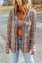 Load image into Gallery viewer, Purple Plaid Contrast Hooded Drawstring Shacket
