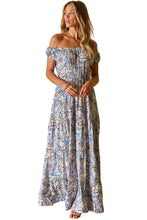 Load image into Gallery viewer, Blue Boho Paisley Print Off Shoulder Maxi Dress
