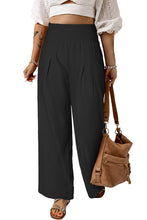 Load image into Gallery viewer, Black Smocked Wide Waistband High Waist Wide Leg Pants
