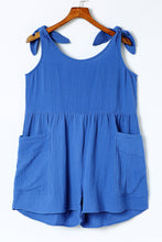 Load image into Gallery viewer, Blue Textured Knotted Straps High Waist Wide Leg Romper
