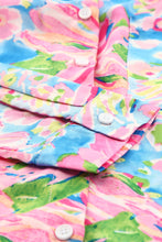 Load image into Gallery viewer, Pink Abstract Floral Print Notch V Neck Rolled Short Sleeve Blouse
