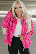 Load image into Gallery viewer, Pink Leopard Print Button Cuffs Raw Hem Jacket
