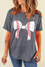Load image into Gallery viewer, Gray Baseball Bowknot Graphic Casual Tee
