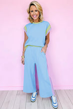 Load image into Gallery viewer, Sky Blue Color Block Detail Casual Two-piece Outfit
