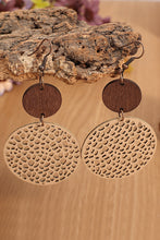 Load image into Gallery viewer, Beige Hollow Out Wooden Round Drop Earrings
