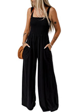 Load image into Gallery viewer, Black Smocked Sleeveless Wide Leg Jumpsuit with Pockets

