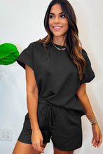Load image into Gallery viewer, Gray 2pcs Solid Textured Drawstring Shorts Set
