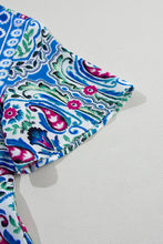 Load image into Gallery viewer, Sky Blue Bohemian Print Tie Neck Ruffle Hem Short Dress
