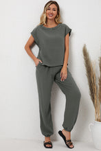 Load image into Gallery viewer, Gray Crinkled Texture Tee and Jogger Pants Set
