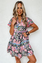 Load image into Gallery viewer, Pink Floral Ricrac Embellished Tiered Mini Dress
