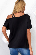 Load image into Gallery viewer, Black Asymmetric Criss Cross One Shoulder T Shirt
