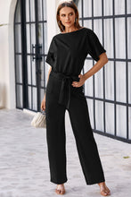 Load image into Gallery viewer, Red Belted Wide Leg Jumpsuit
