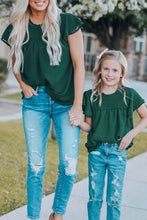 Load image into Gallery viewer, Green Tiered Sleeve Frilled Neck Dotted Top
