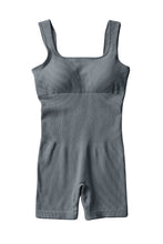 Load image into Gallery viewer, Black Ribbed Square Neck Padded Sports Romper
