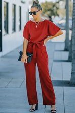 Load image into Gallery viewer, Red Belted Wide Leg Jumpsuit
