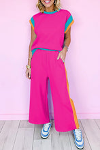 Load image into Gallery viewer, Strawberry Pink Color Block Detail Casual Two-piece Set
