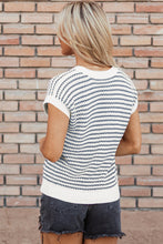Load image into Gallery viewer, Blue Stripe Ribbed Trim Loose Fit Knitted Sweater Vest
