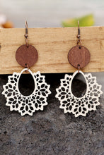 Load image into Gallery viewer, White PU Hollowed Round Wood Pendant Earrings
