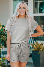 Load image into Gallery viewer, Gray 2pcs Solid Textured Drawstring Shorts Set
