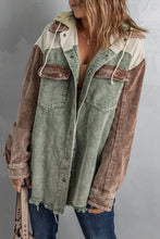 Load image into Gallery viewer, Khaki Patchwork Hooded Corduroy Shacket
