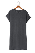 Load image into Gallery viewer, Gray Striped Ribbed Knit T-shirt Shift Dress
