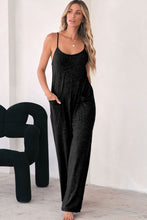 Load image into Gallery viewer, Black Loose Fit Side Pockets Spaghetti Strap Wide Leg Jumpsuit
