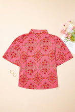 Load image into Gallery viewer, Rose Red Floral Print Wide Short Sleeve Loose Shirt

