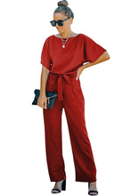 Load image into Gallery viewer, Red Belted Wide Leg Jumpsuit
