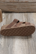 Load image into Gallery viewer, Brown Braided Detail Criss Cross Platform Slippers
